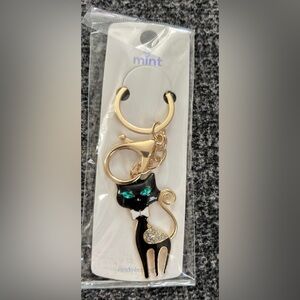 Elegant Black and Gold Cat Keychain/ Bag Charm